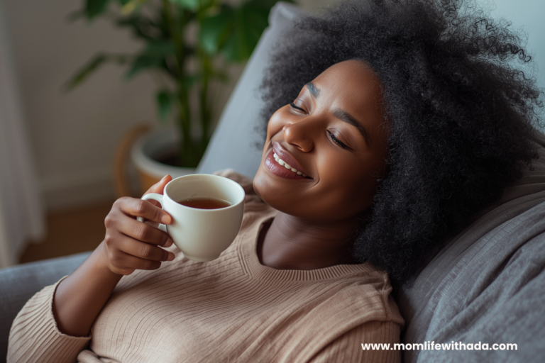 self care ideas for moms 10 minutes – mom enjoying a quiet moment at home