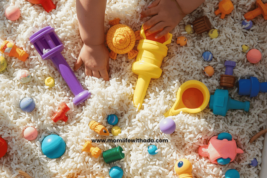 Rice sensory bin ideas for toddlers are a classic — one of the easiest and most engaging setups for toddlers.