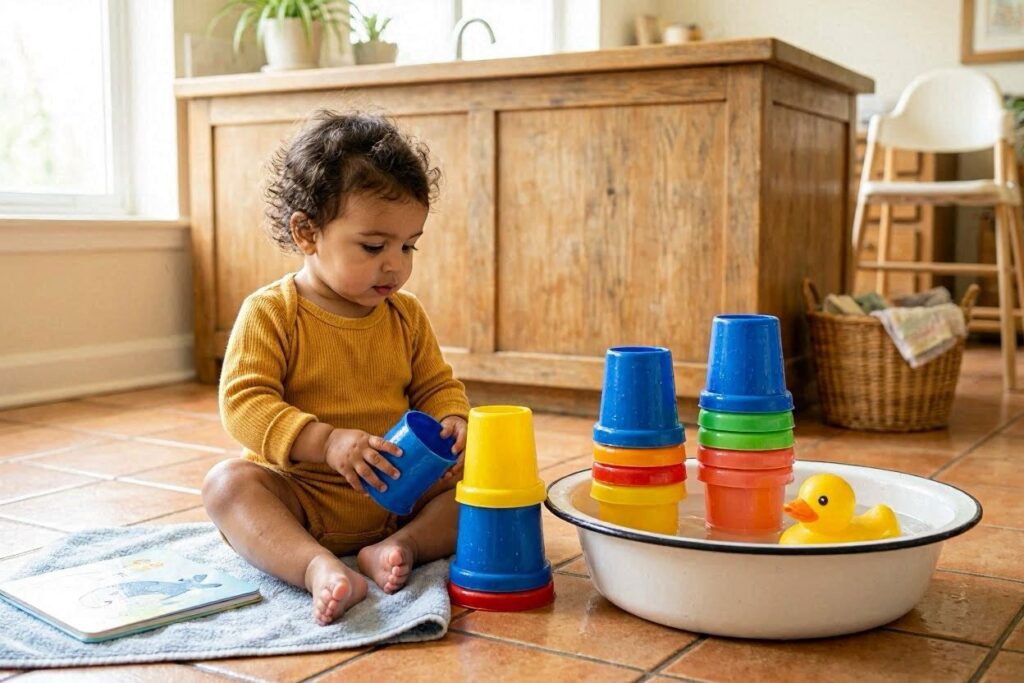 toddler cup stacking fine motor activity