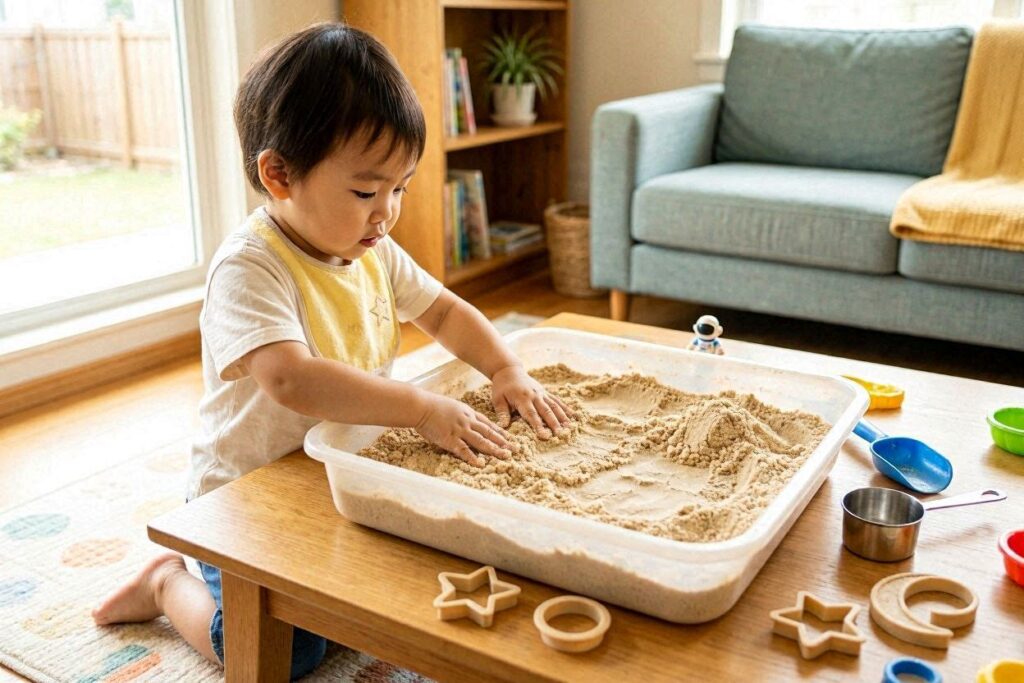 moon sand sensory bin toddler activity at home