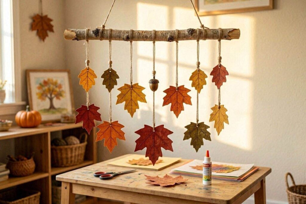 stick and leaf mobile hanging fall craft