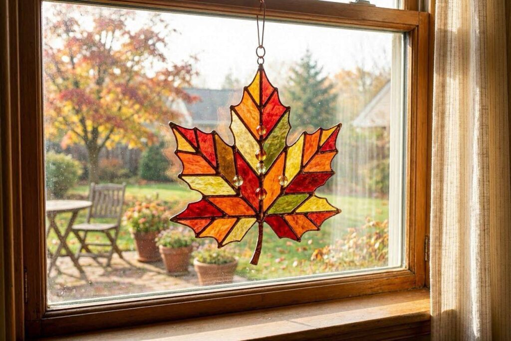 fall leaf sun catcher craft for toddlers wax paper window display