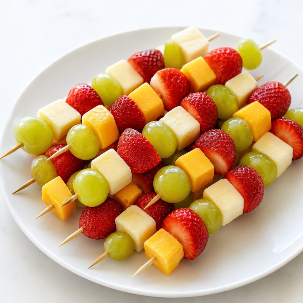 fruit and cheese kabobs no-bake snack for kids