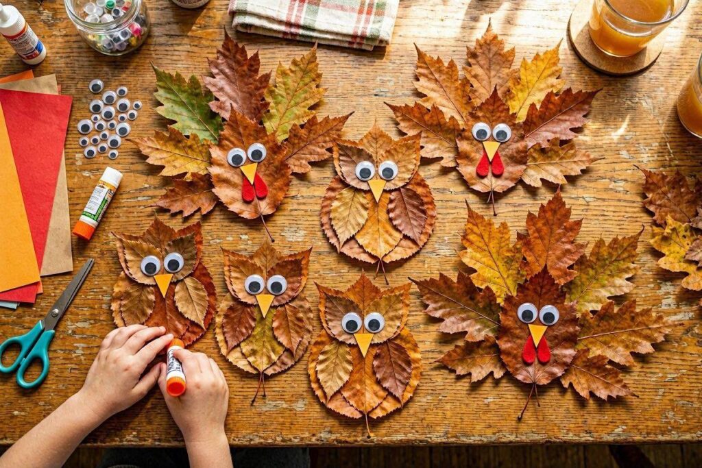  fall leaf owl craft for toddlers using real leaves and googly eyes