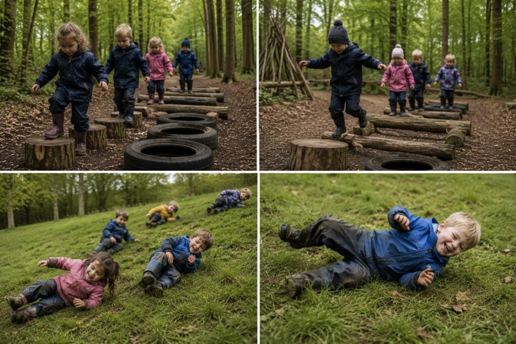 toddler obstacle course forest school activity