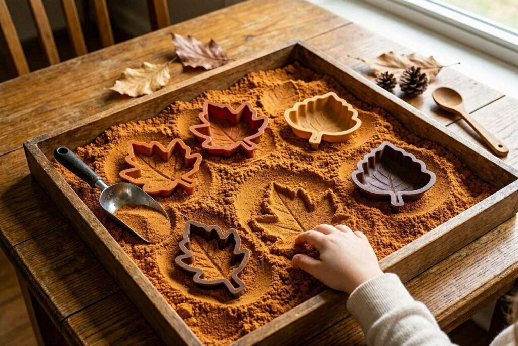 kinetic sand fall sensory bin for toddlers