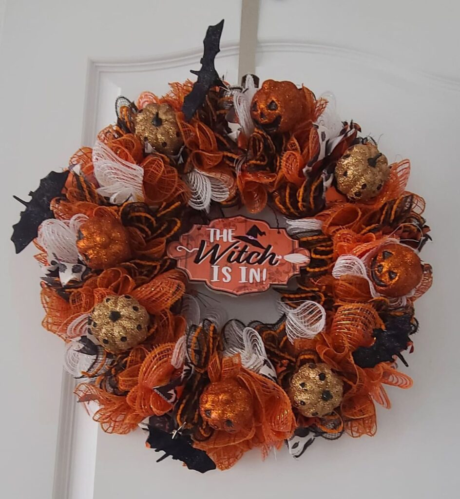 Easy fall crafts pumpkin mesh wreath for front door decor
