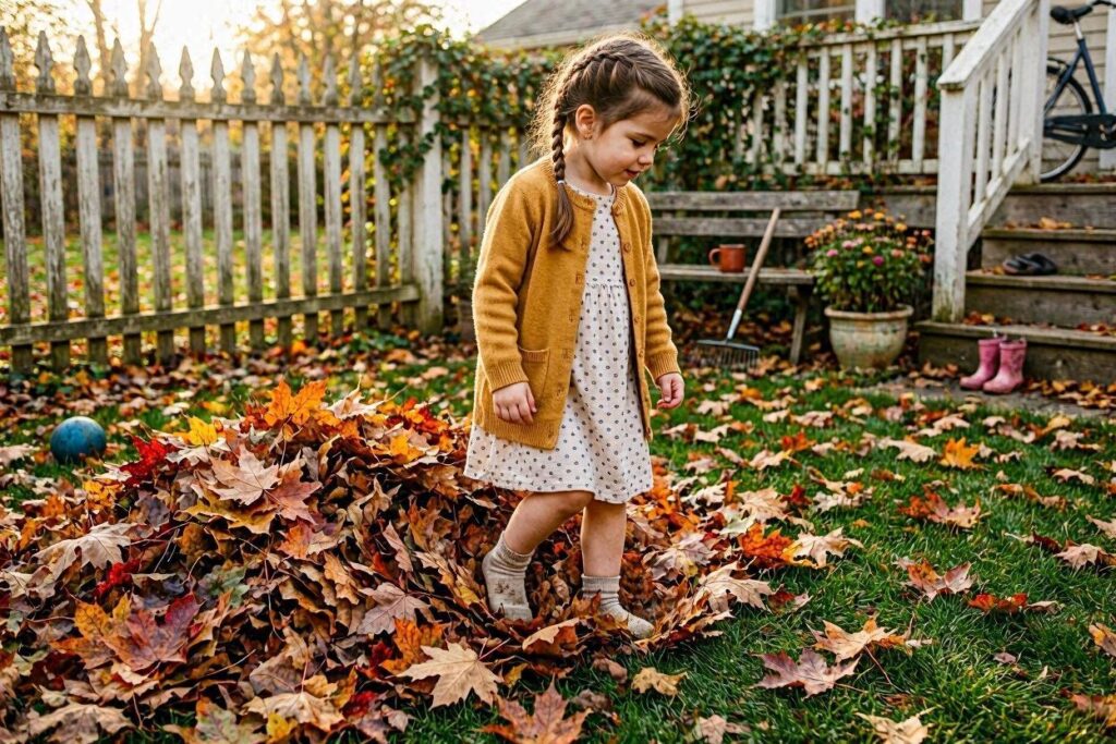 sensory walk through fall leaves — outdoor fall sensory activities for kids