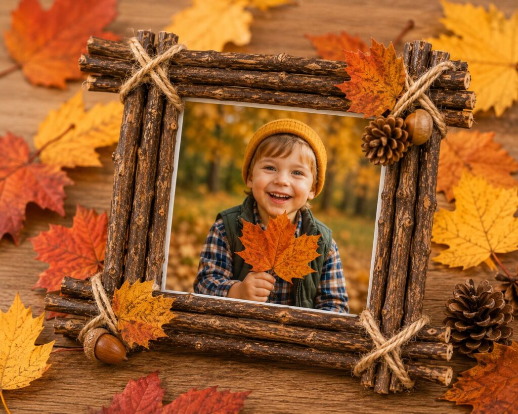 DIY stick picture frame fall nature craft