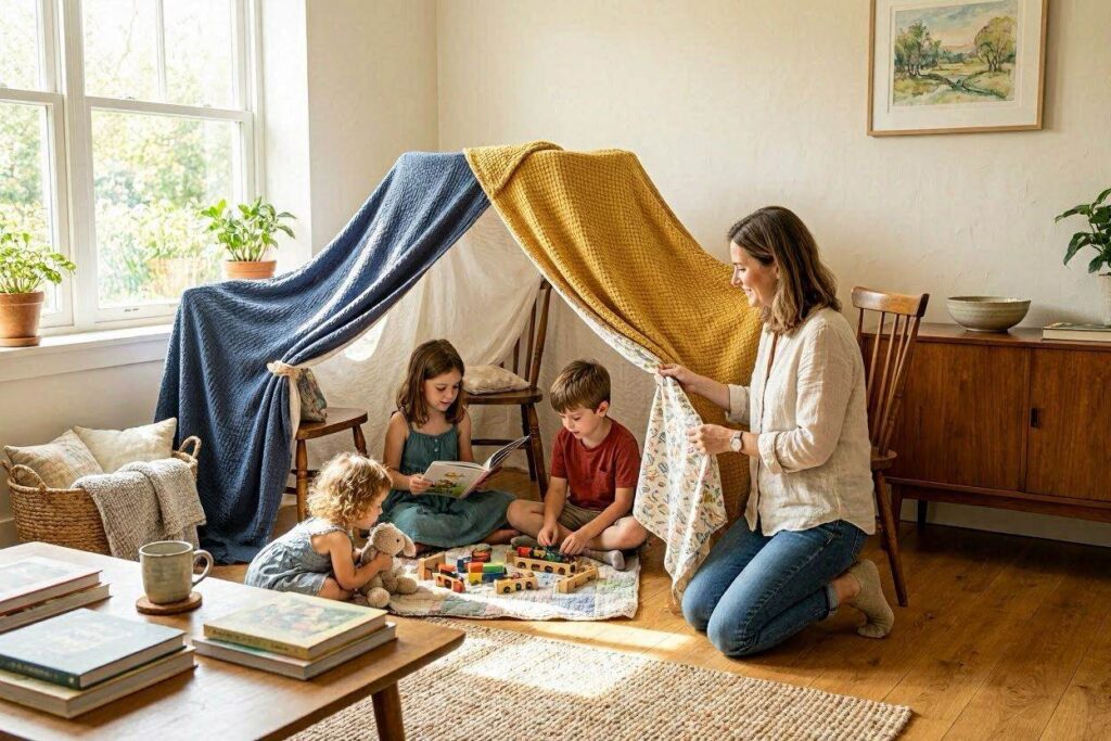 Kids doing easy indoor summer activities at home