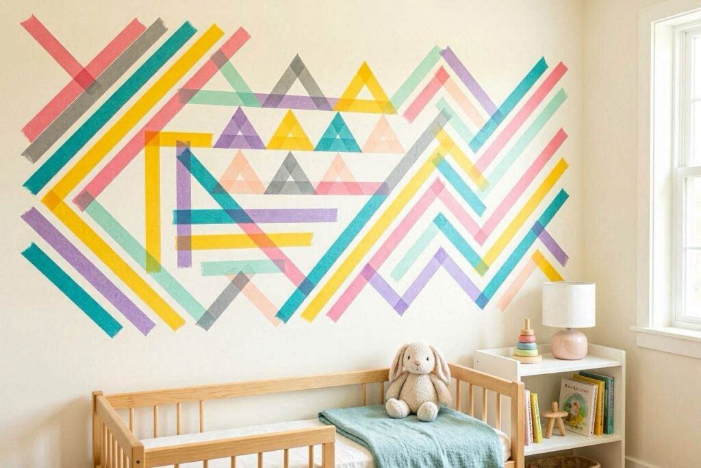 Washi tape wall design for easy DIY toddler room decor ideas