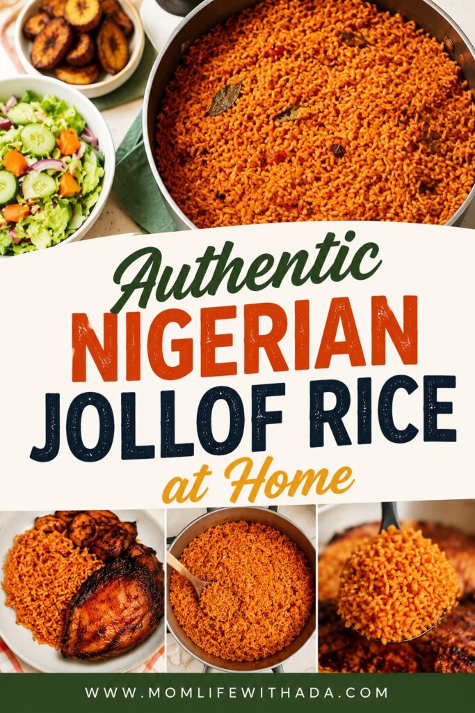Pinterest pin image for Tasty Smoky Nigerian Jollof Rice recipe with text overlay reading 'The BEST Smoky Nigerian Jollof Rice Recipe 