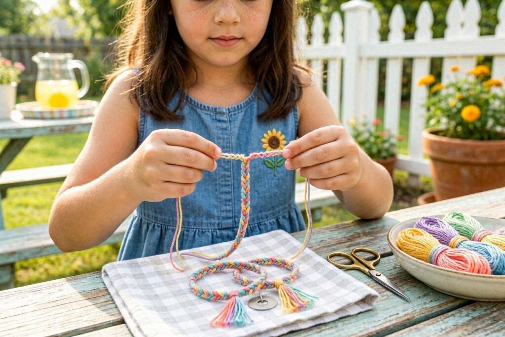Summer crafts for kids ages 8 to 10 — friendship bracelets with embroidery thread