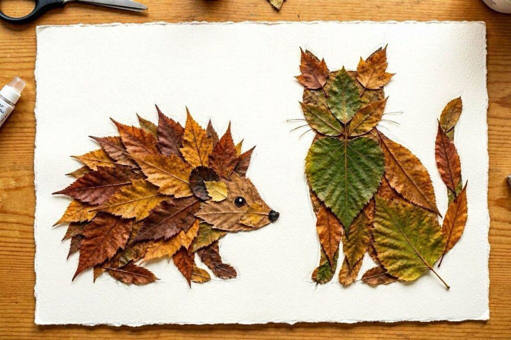 fall leaf animal crafts for toddlers using different shaped autumn leaves