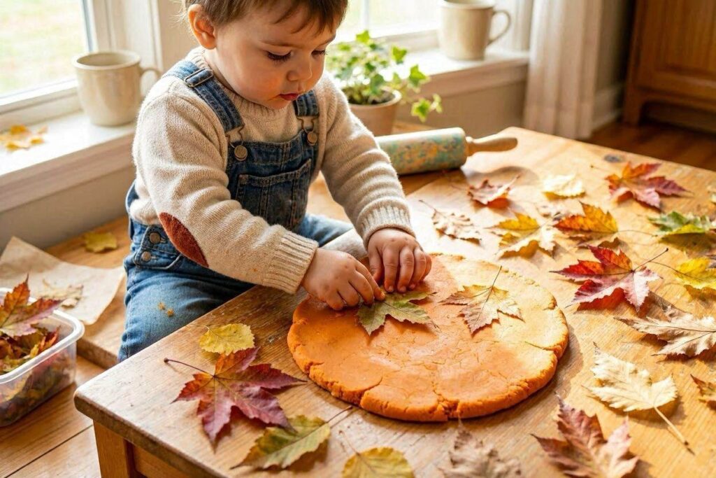 fall leaf playdough stamping sensory craft for toddlers