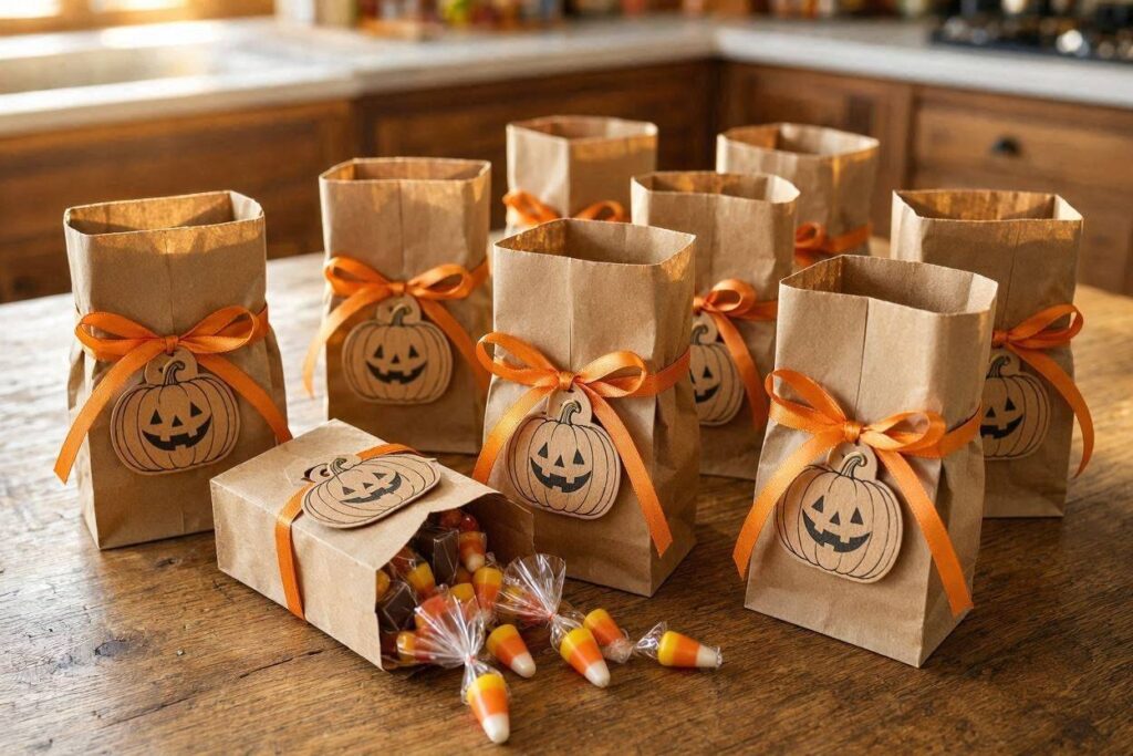 DIY Halloween party favors for kids in cellophane bags
