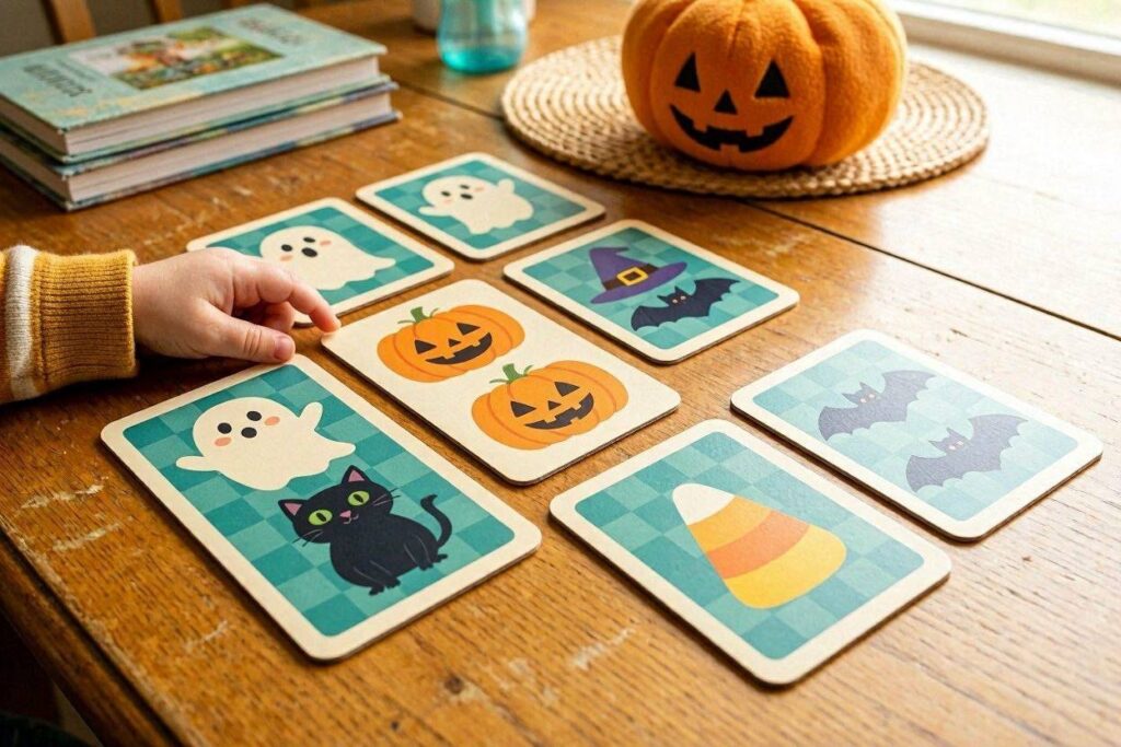 Halloween memory card game activity for toddlers