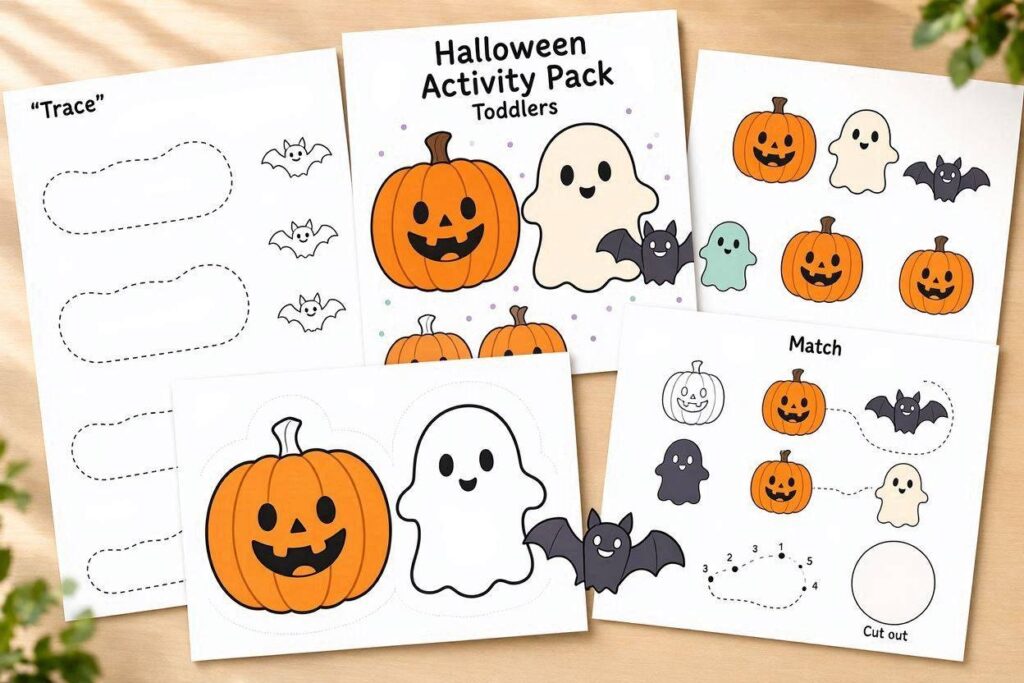 Halloween Gifts for Toddlers: Halloween printable activity pack with tracing and coloring pages