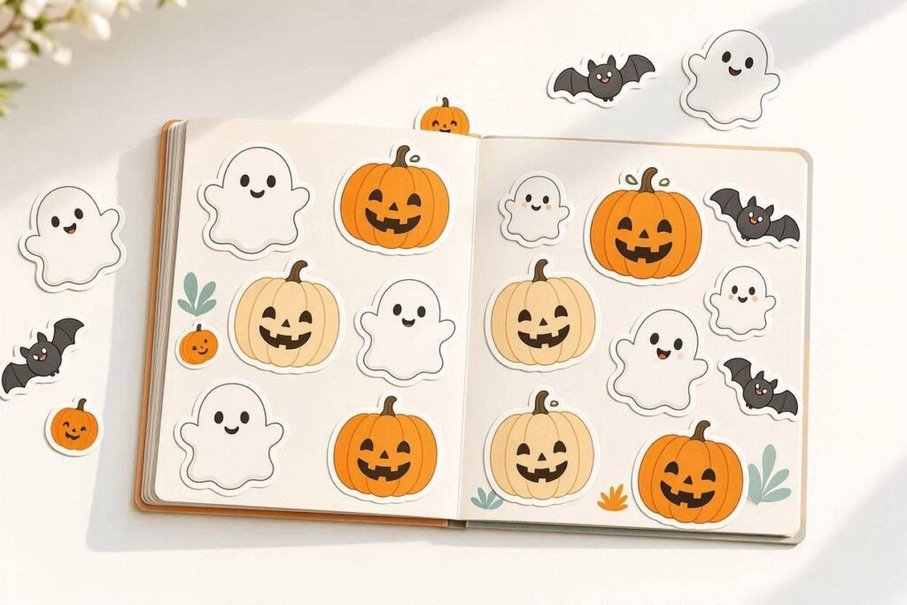 Halloween Gifts for Toddlers: Halloween sticker book with ghost, pumpkin, and bat stickers