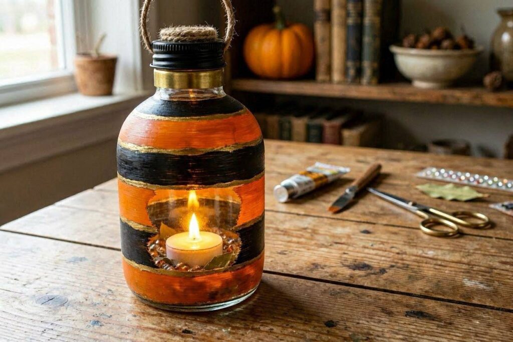 Halloween bottle lantern craft for toddlers