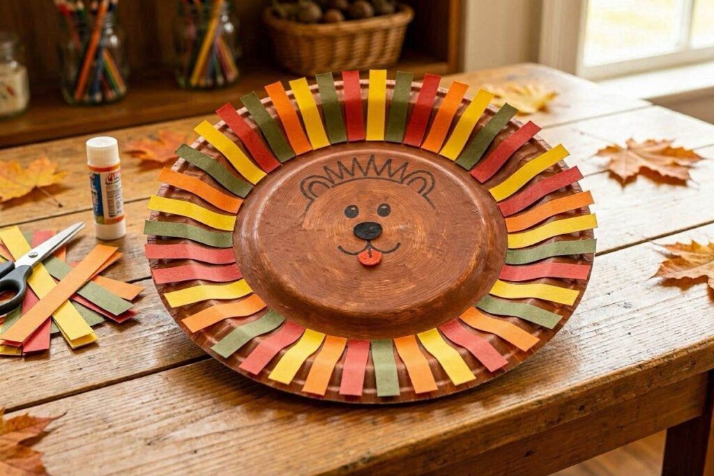 Paper plate hedgehog fall craft for kids