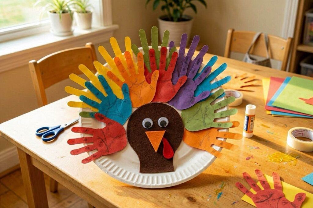 Paper plate turkey fall craft for kids 