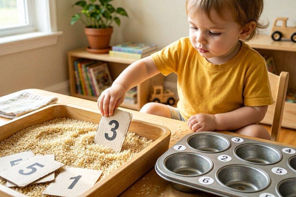 gingerbread freeze and find sensory bin for toddlers with gingerbread figures frozen in ice cubes