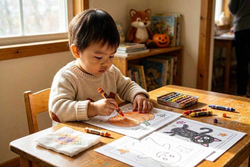 Halloween coloring page activity for toddlers