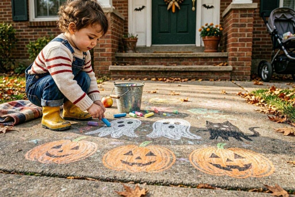 Halloween sidewalk chalk activity for toddlers