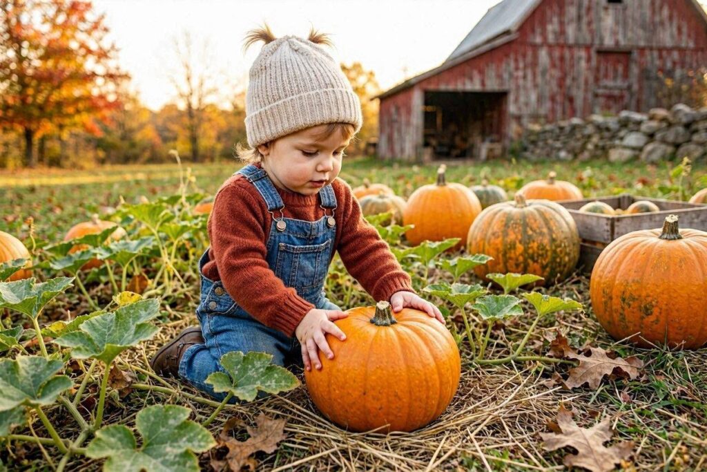 Pumpkin patch visit Halloween activity for toddlers