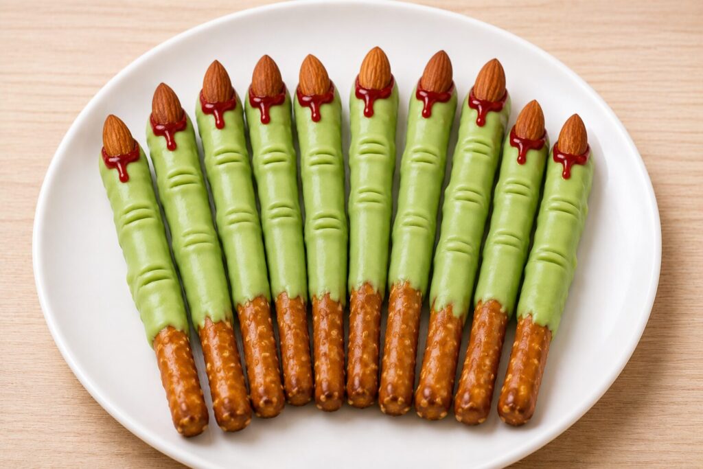 witch finger pretzel halloween snack