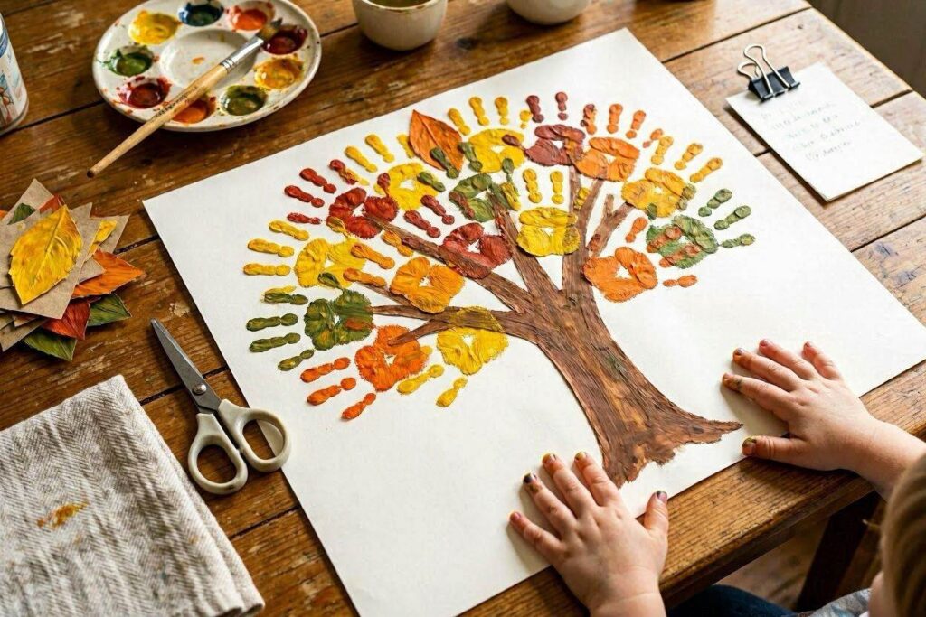fall leaf handprint tree craft for toddlers keepsake art idea
