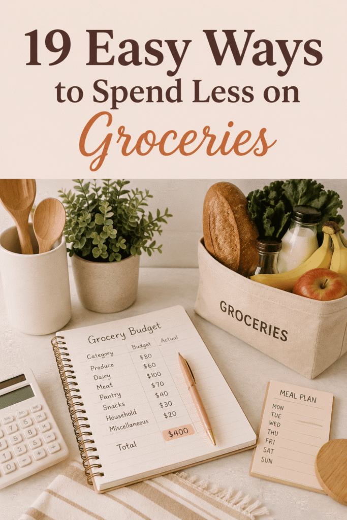 Woman writing grocery list in notebook as a way to save on groceries