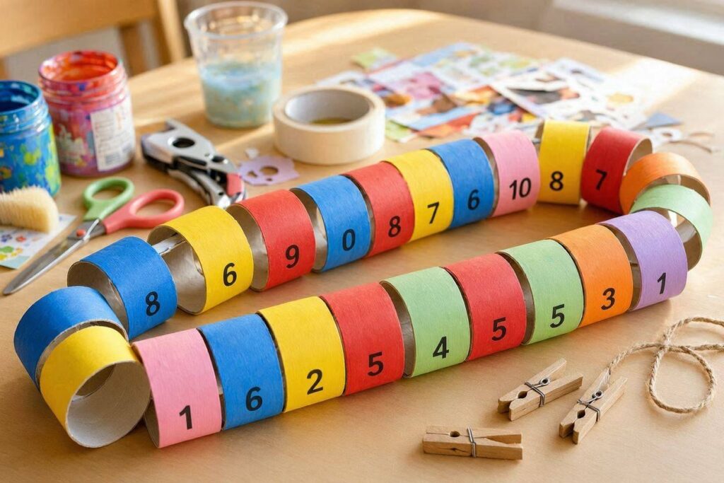 toilet paper roll number craft for kids with craft stick handle