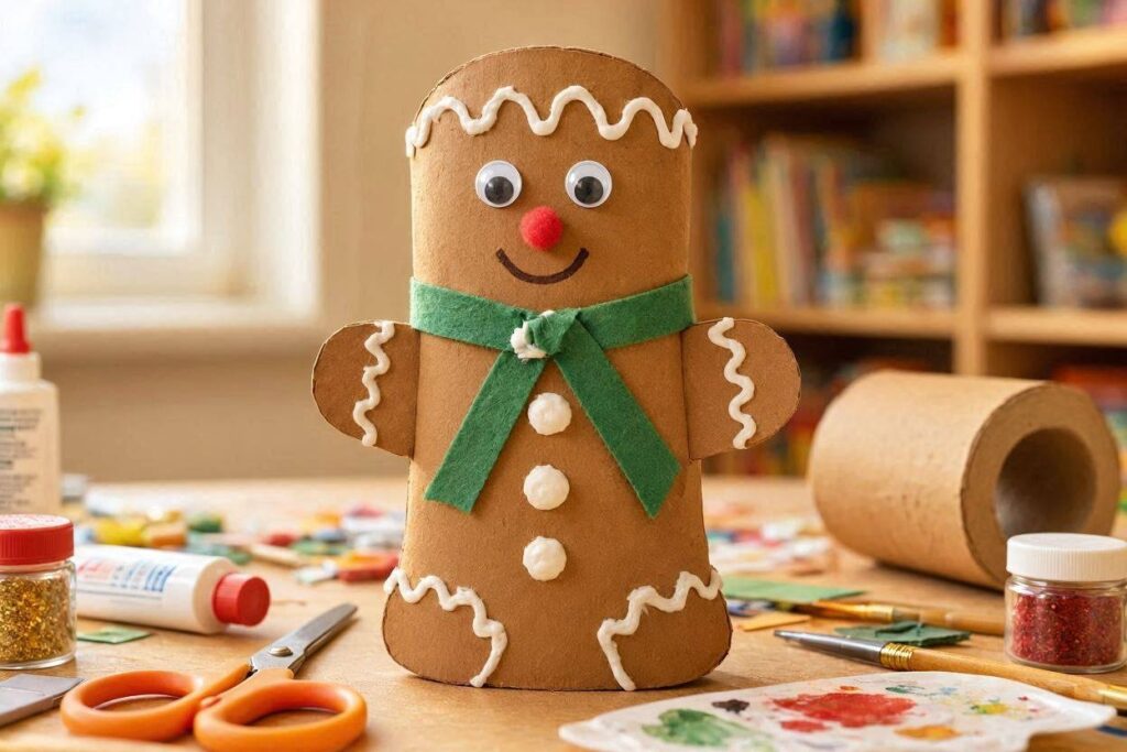 toilet paper roll christmas craft gingerbread man craft for kids with icing lines