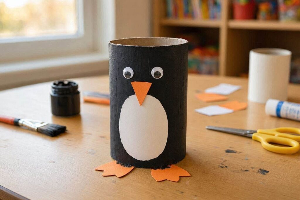  toilet paper roll christmas crafts penguin craft for kids with black paint
