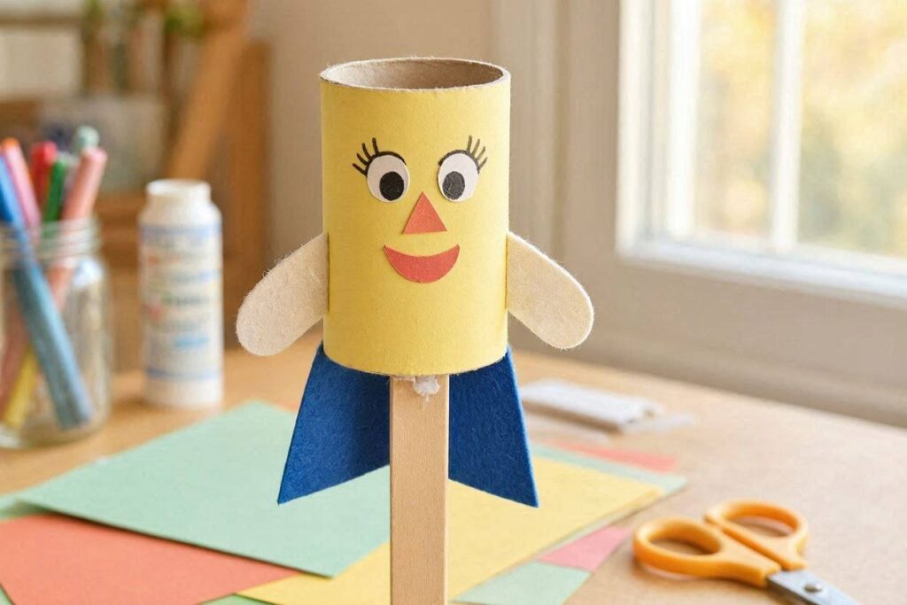 toilet paper roll christmas puppet craft for kids with craft stick handle