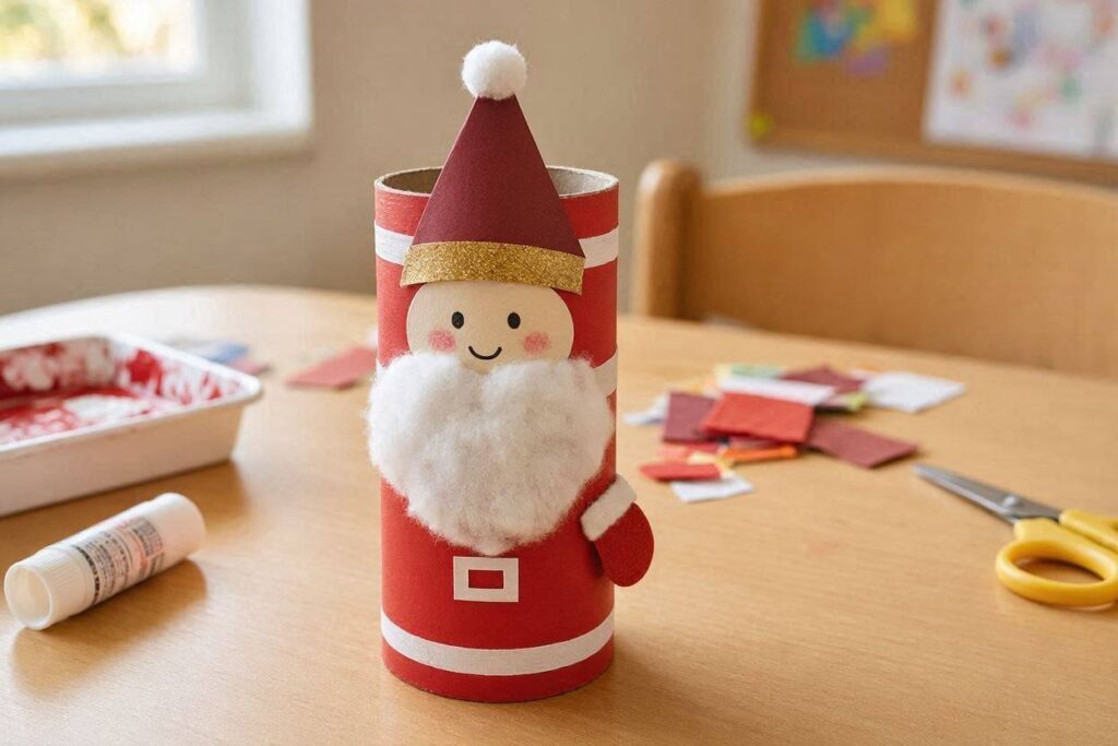 toilet paper roll santa craft for kids with cotton beard